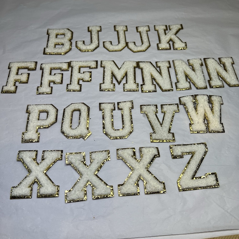 Chenille Letter Patches stick on 2.2" Embroidered Glitter Alphabet Self Adhesive